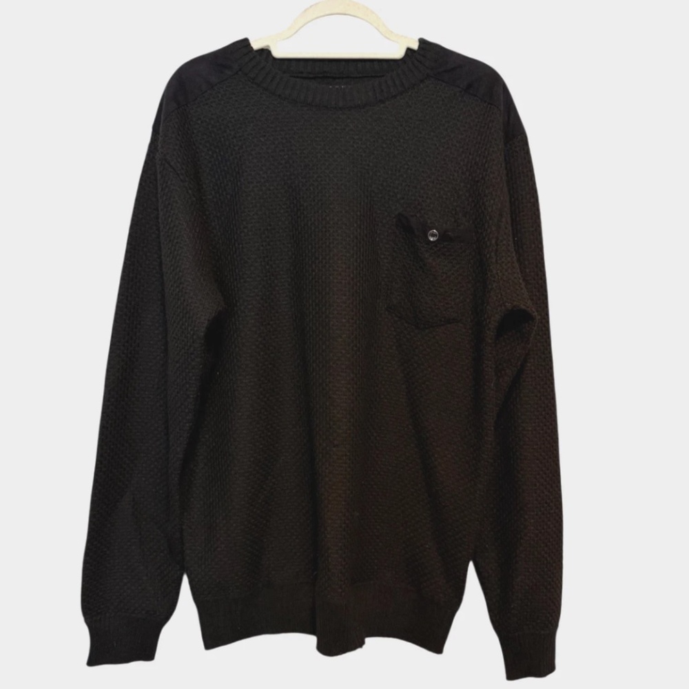 The North Pole Waffle Knit Sweater Faux Suede Details‎ Size XL Black